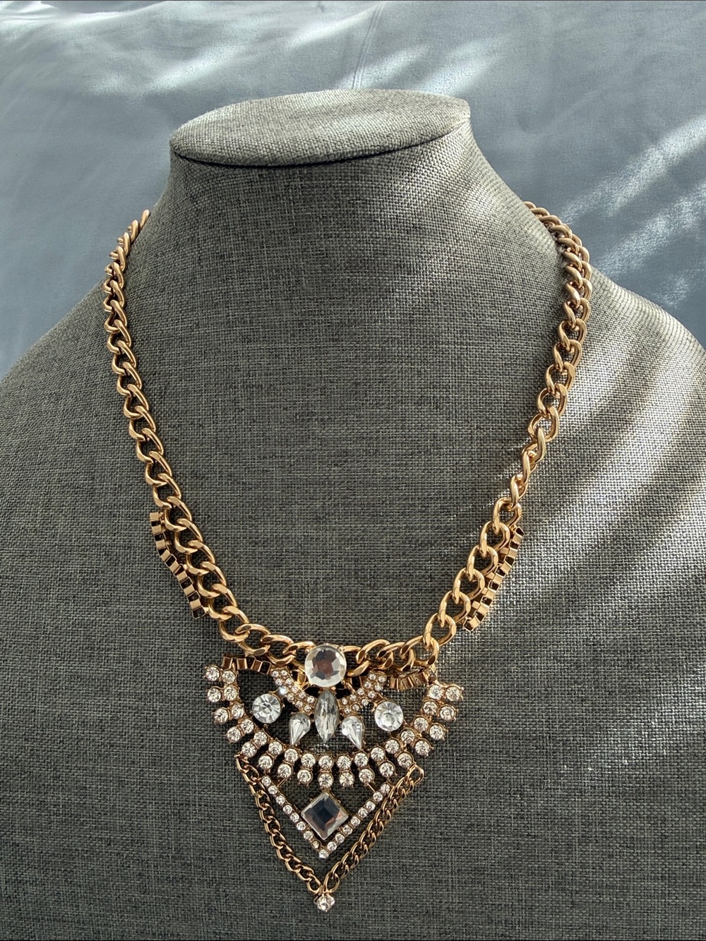 Gold-Tone Crystal Pendant Necklace - Statement Women's Jewelry